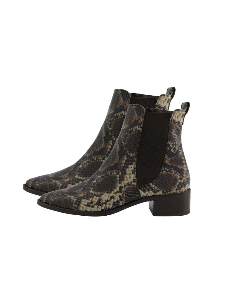 Stiefelette, Leder, spitze Vorderkappe, boa braun, Ansicht Paar