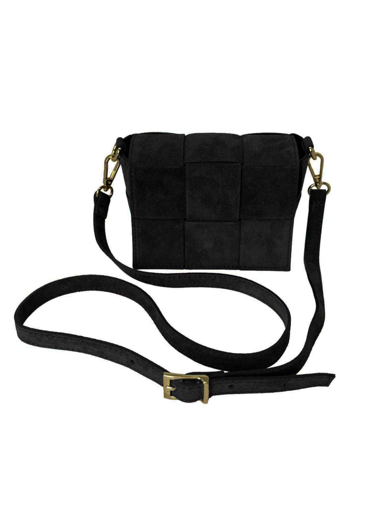 Handtasche klein, geflochten, schwarz, Ansicht vorne