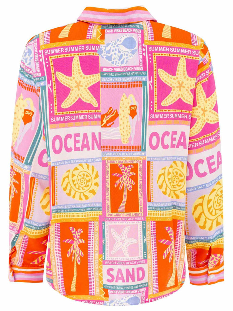 Bluse mit Print Beach Vibes pink, Ansicht hinten