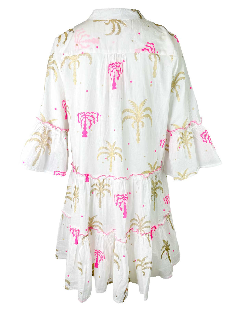Kleid kurz, Palmen Print, weiß pink gold, Ansicht hinten