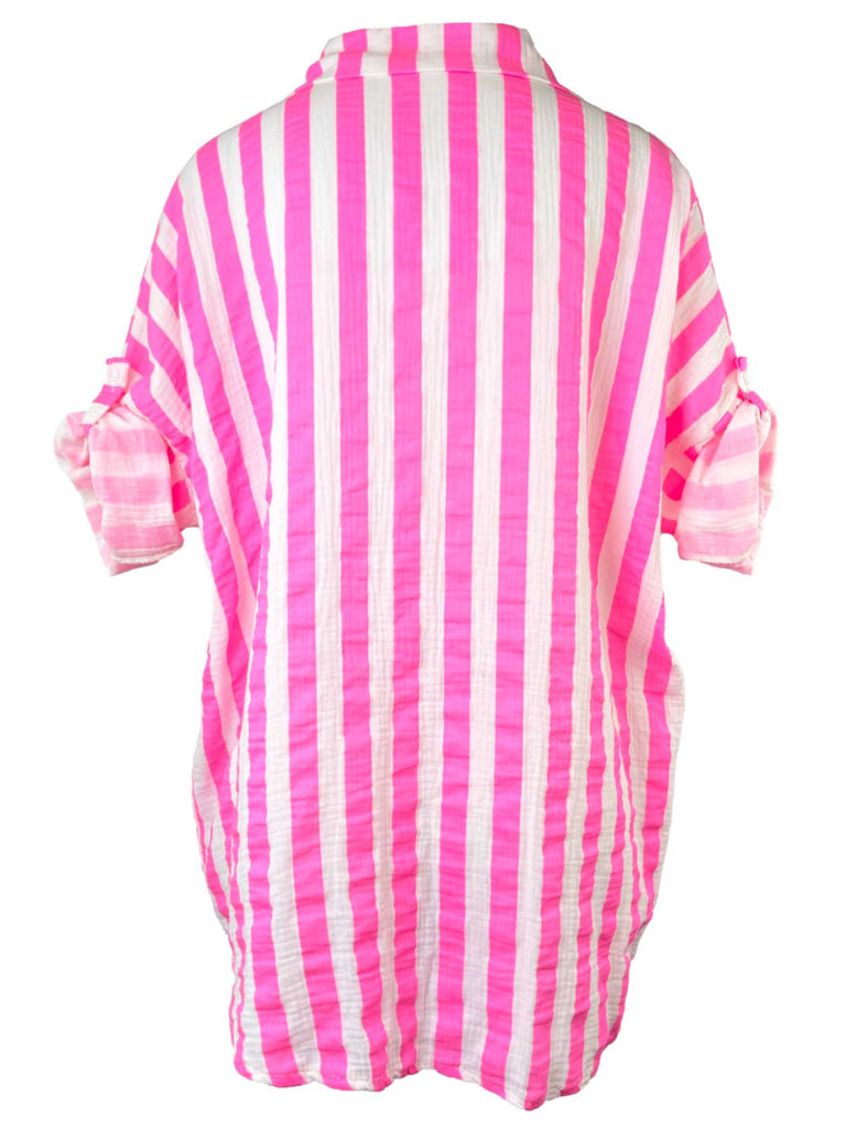 Musselinbluse, neon pink gestreift, Ansicht hinten