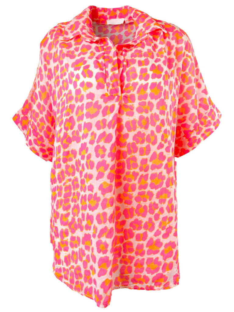 Tunika, Leo Print, Neon pink und orange, Ansicht vorne