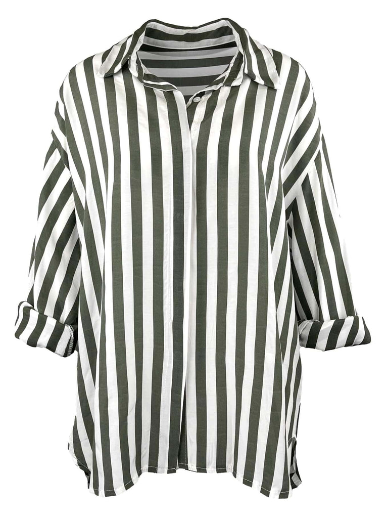 Bluse, gestreift, oliv, Ansicht vorne