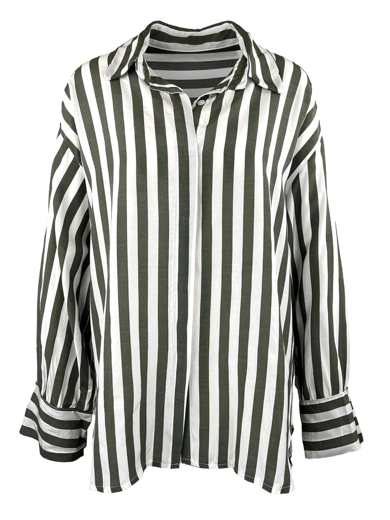 Bluse, gestreift, oliv, Ansicht vorne
