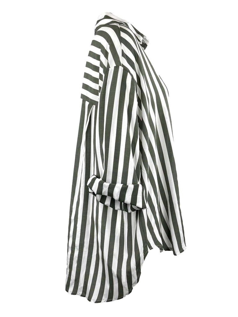 Bluse, gestreift, oliv, Ansicht seitlich