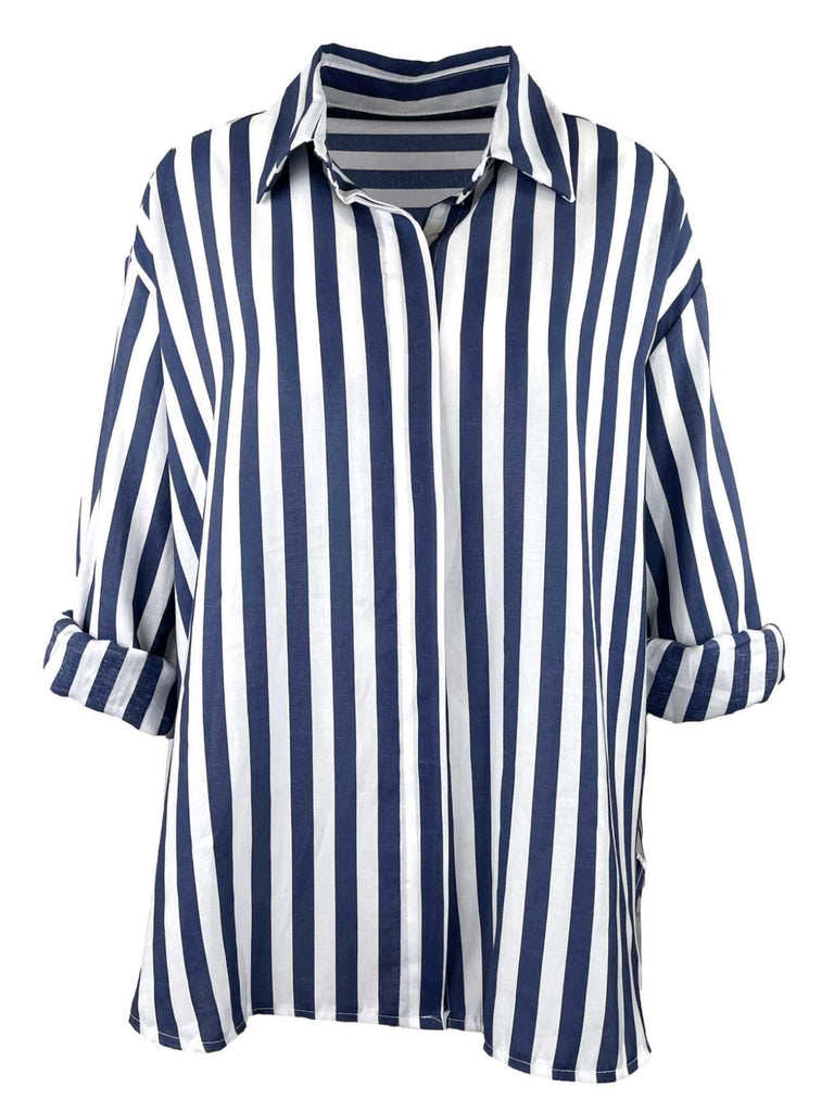 Bluse, gestreift, marine, Ansicht vorne