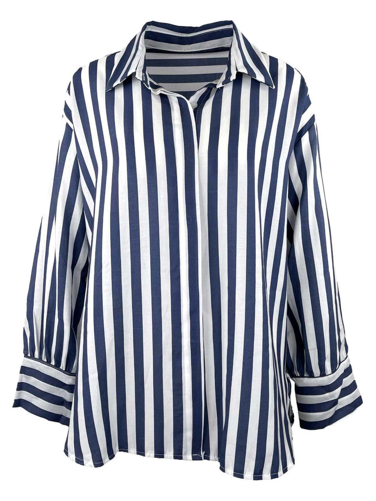 Bluse, gestreift, marine, Ansicht vorne