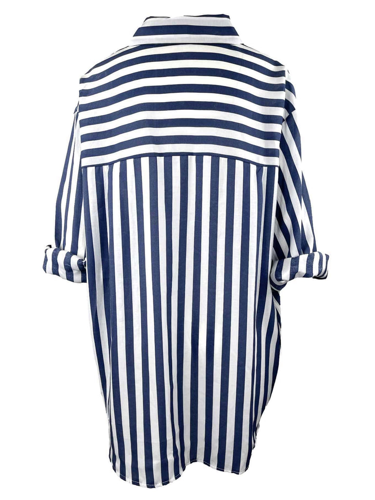 Bluse, gestreift, marine, Ansicht hinten