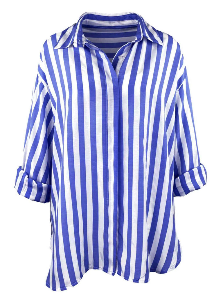 Bluse, gestreift, azurblau, Ansicht vorne