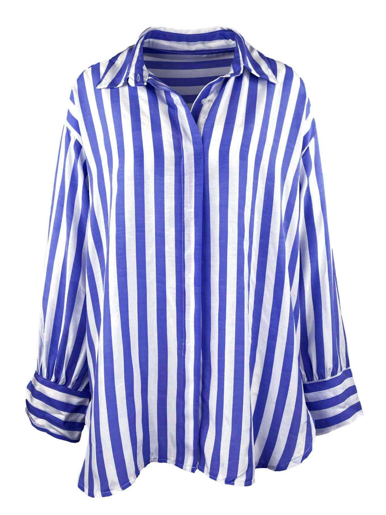 Bluse, gestreift, azurblau, Ansicht vorne
