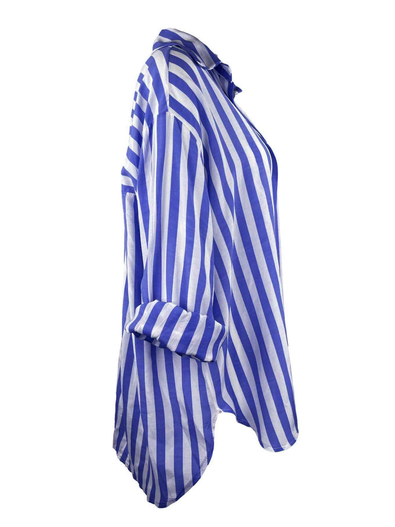 Bluse, gestreift, azurblau, Ansicht seitlich