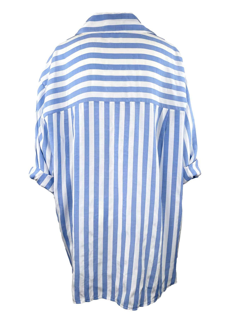 Bluse, gestreift, mittelblau, Ansicht hinten