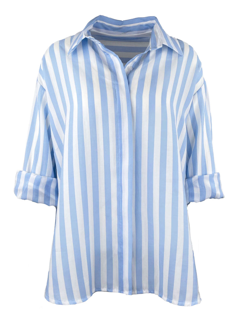 Bluse, gestreift, hellblau, Ansicht vorne