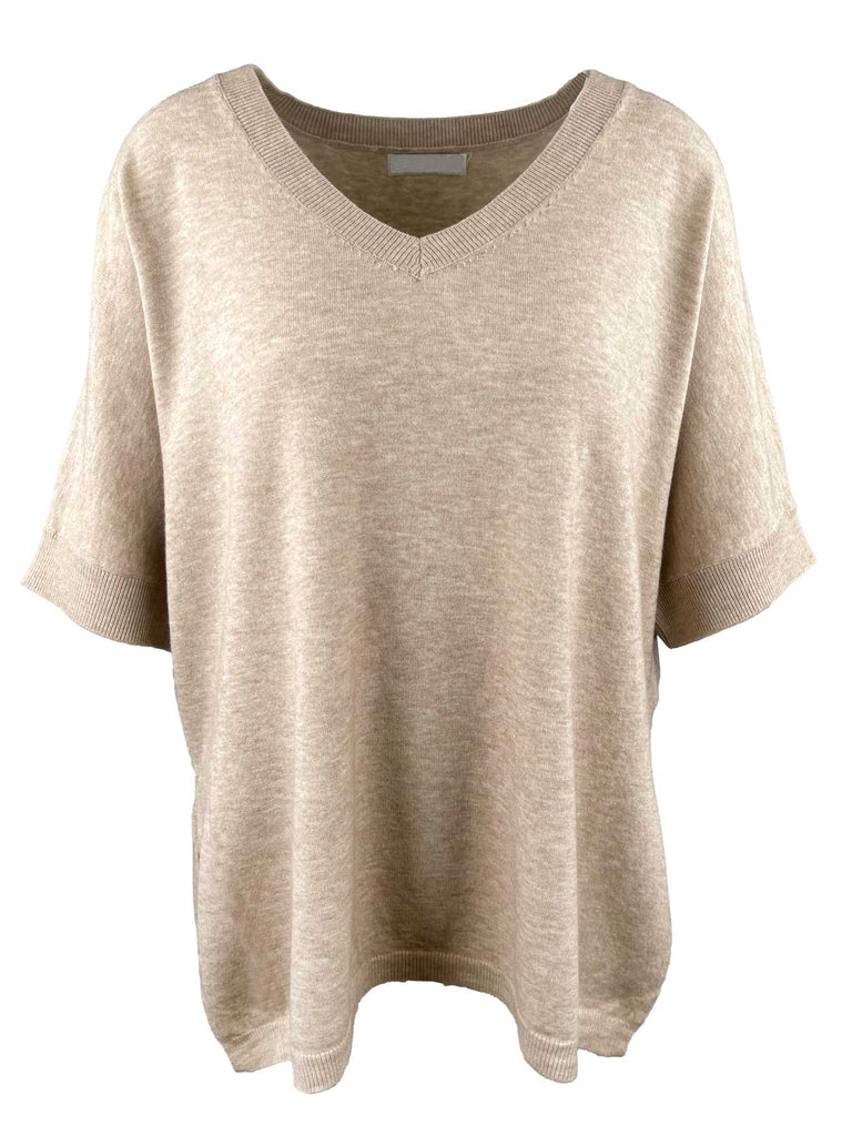 Pullover, VNeck, Kurzarm, beige, Ansicht vorne
