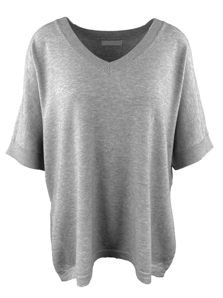 Pullover, VNeck, Kurzarm, grau, Ansicht vorne