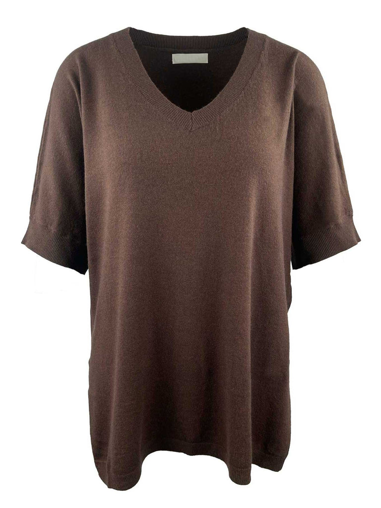 Pullover, VNeck, Kurzarm, braun, Ansicht vorne