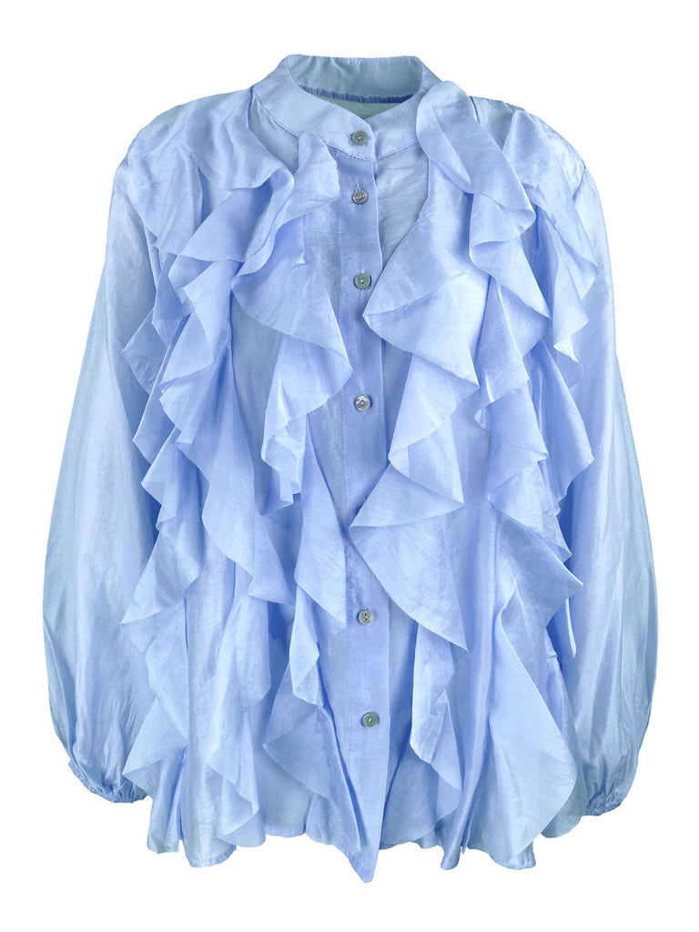 Bluse, Volants, hellblau, Ansicht vorne