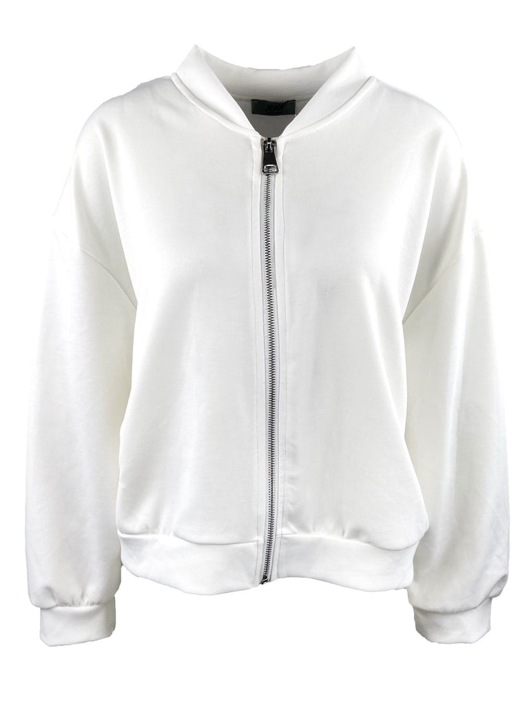 Sweatjacke, weiß, College Kragen, Ansicht vorne