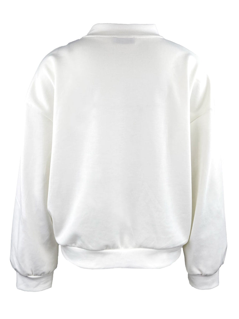 Sweatjacke, weiß, College Kragen, Ansicht hinten