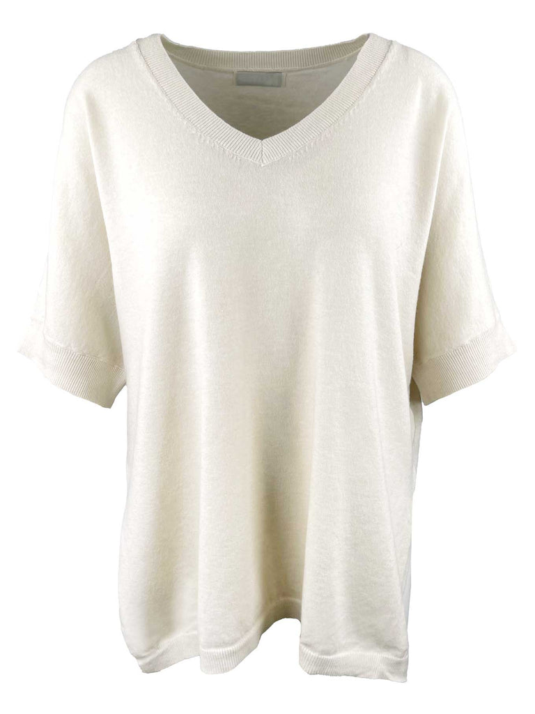 Pullover, VNeck, Kurzarm, creme, Ansicht vorne