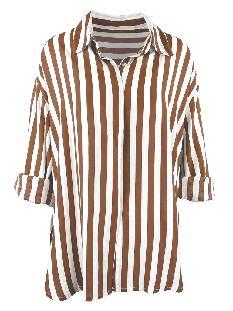 Bluse, gestreift, cognac, Ansicht vorne