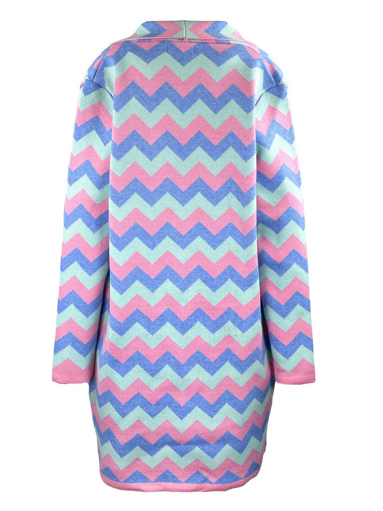 Strickjacke, Zickzack Muster, rosa mit blau, Ansicht hinten
