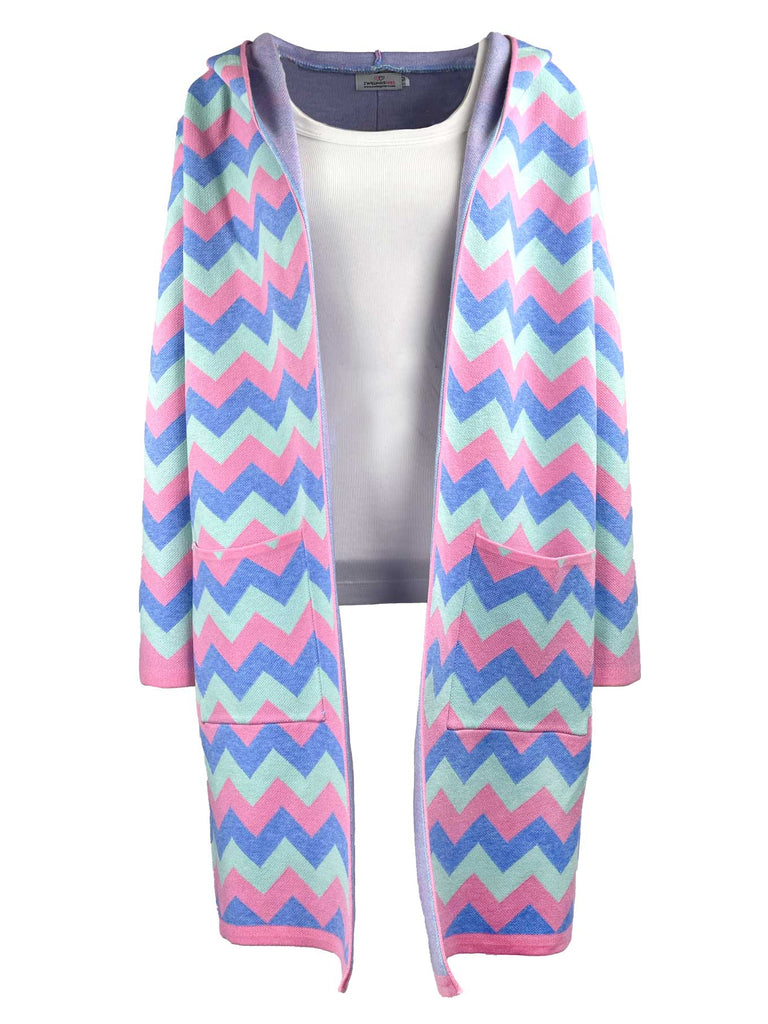 Strickjacke, Zickzack Muster, rosa mit blau, Ansicht vorne