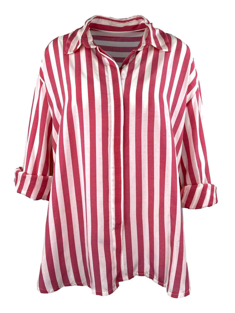 Bluse, gestreift, kirschrot, Ansicht vorne
