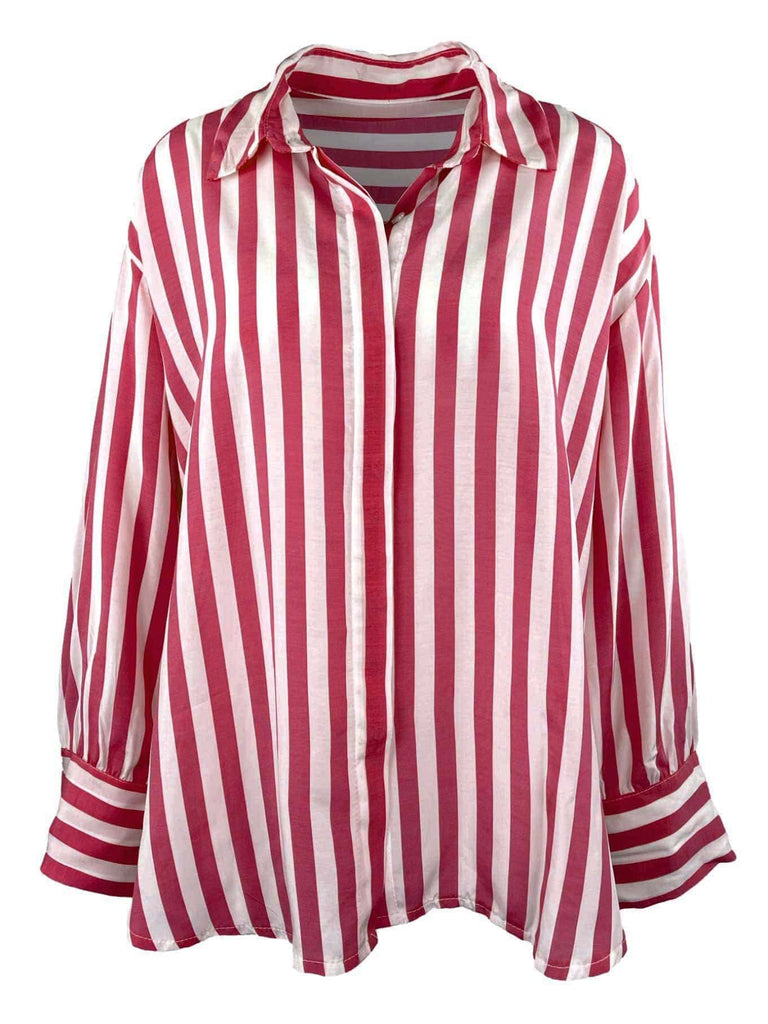 Bluse, gestreift, kirschrot, Ansicht vorne
