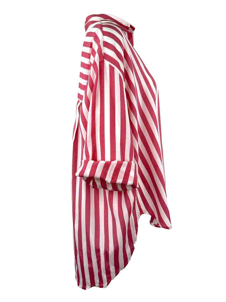 Bluse, gestreift, kirschrot, Ansicht seitlich