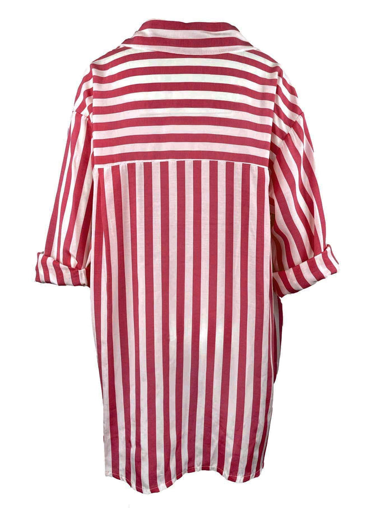 Bluse, gestreift, kirschrot, Ansicht hinten