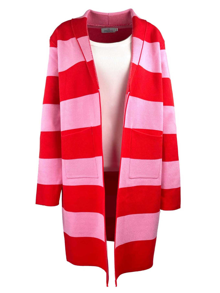 Strickjacke, gestreift, rot rosa, Ansicht vorne