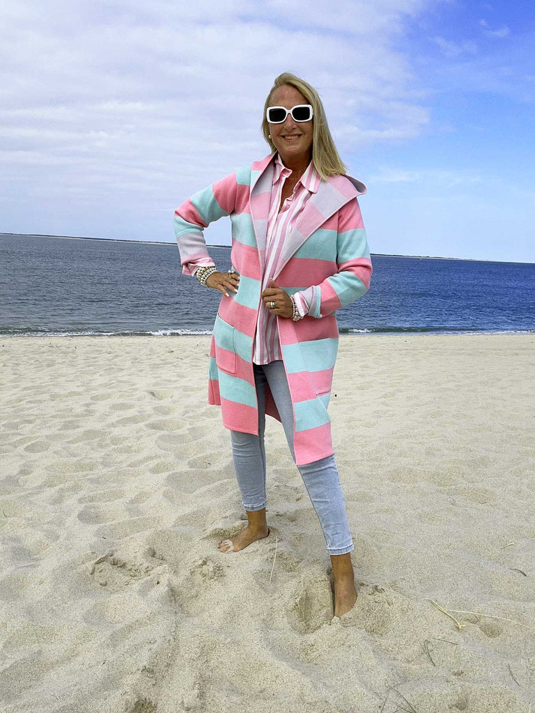 Strickjacke, gestreift, rosa mint, Ansicht vorne