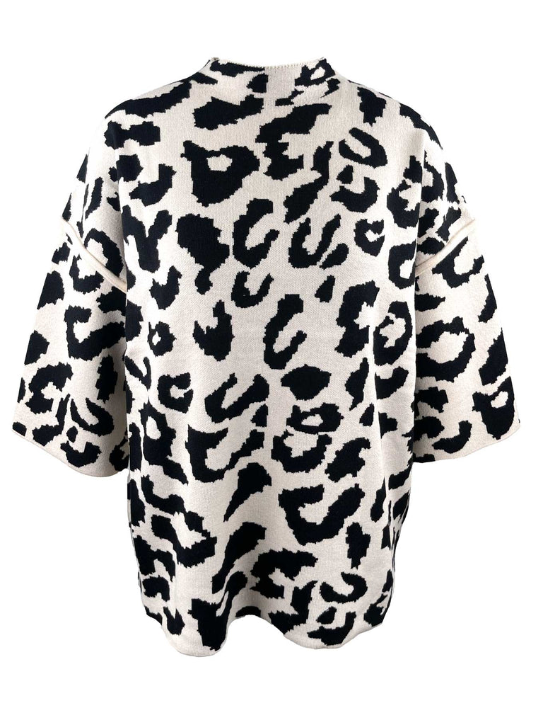 Pullover, Stehkragen, kurzarm, Leo-Muster, schwarz, Ansicht vorne