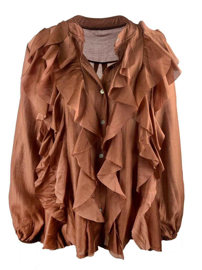 Bluse mit Volants, braun, Ansicht vorne