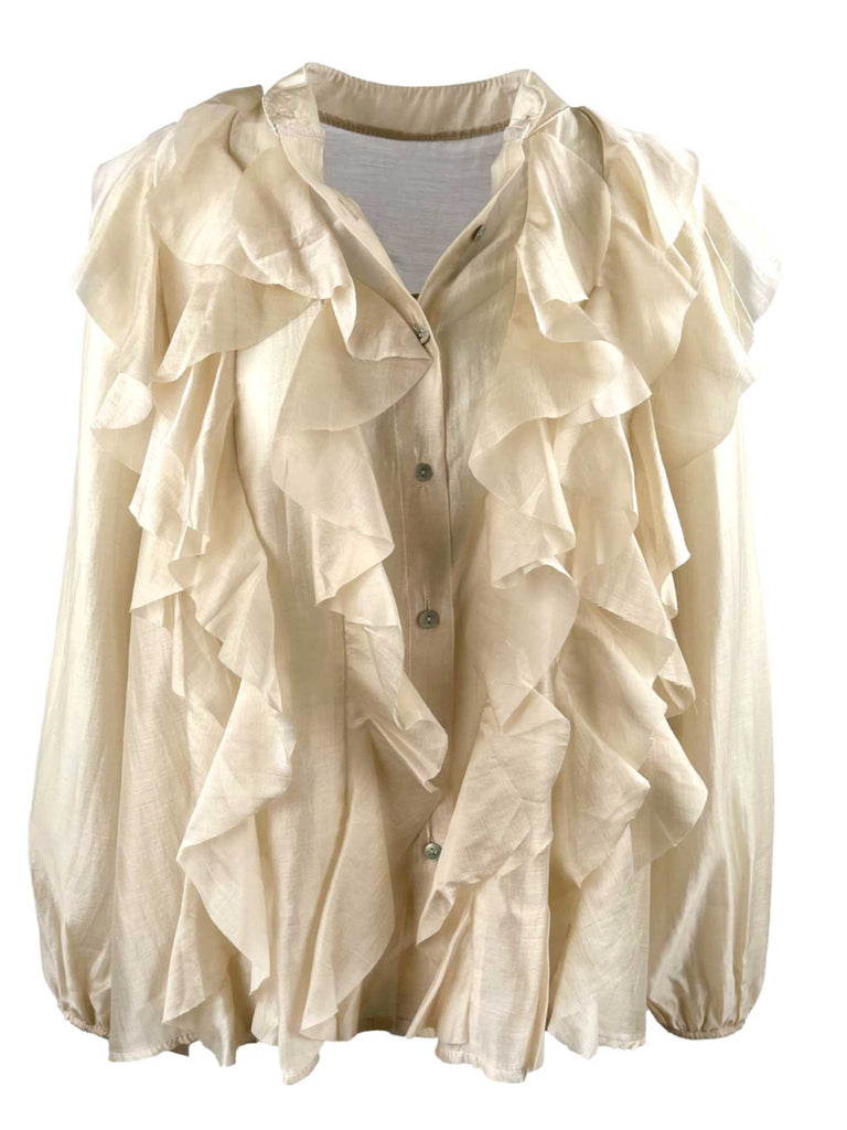 Bluse mit Volants, sand, Ansicht vorne