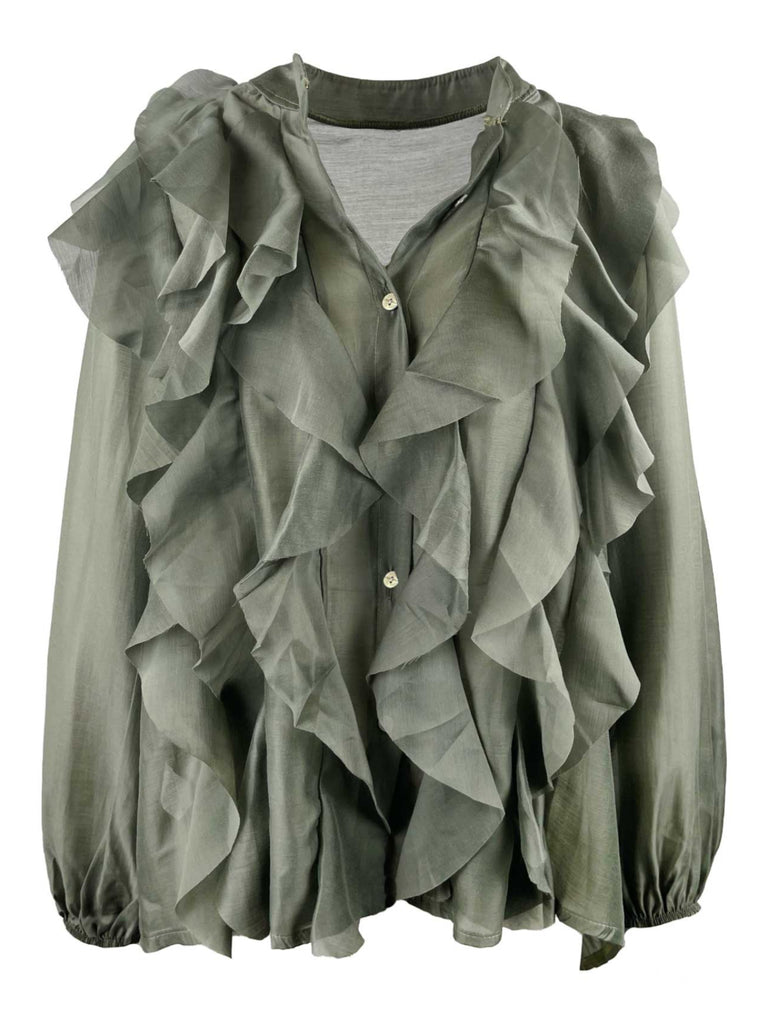 Bluse mit Volants, olive, Ansicht vorne