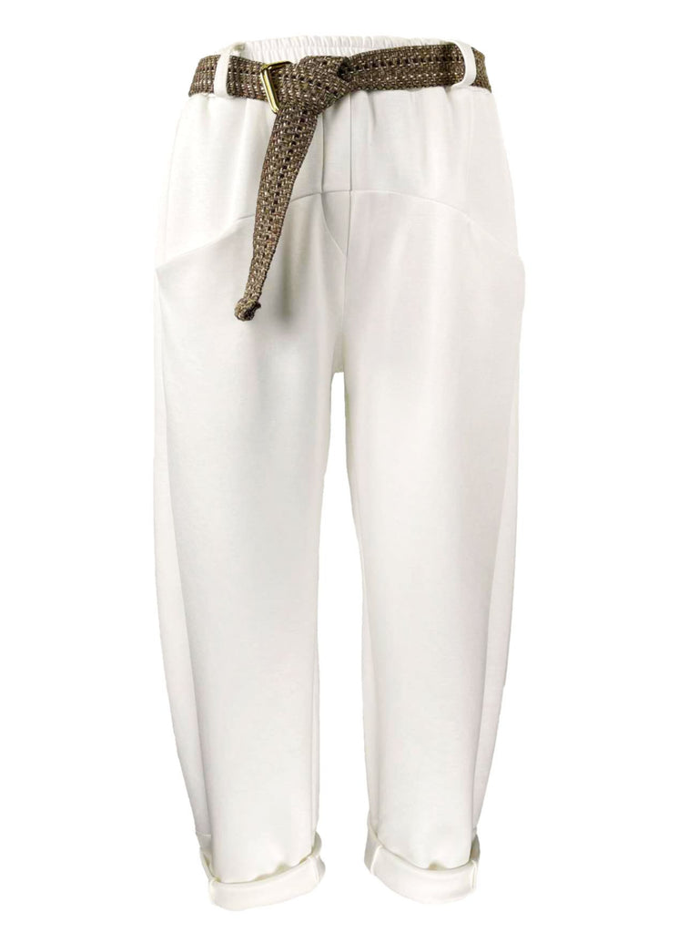 Hose mit Stoffgürtel creme, Ansicht vorne