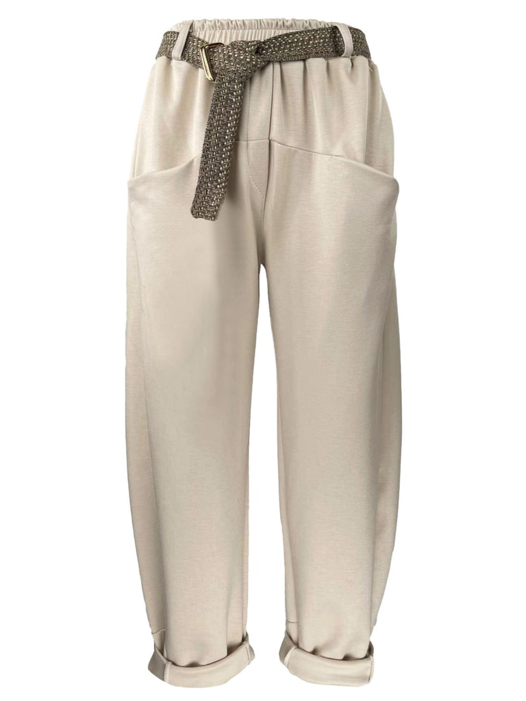 Hose mit Stoffgürtel creme, Ansicht vorne