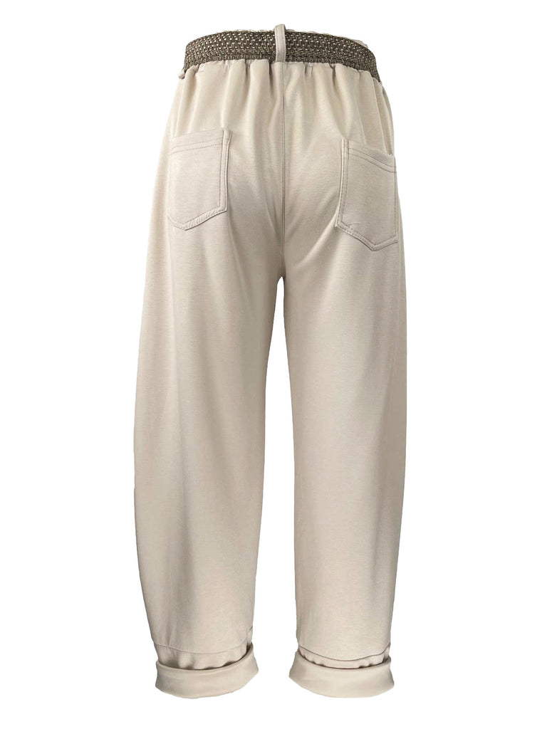 Hose mit Stoffgürtel creme, Ansicht hinten