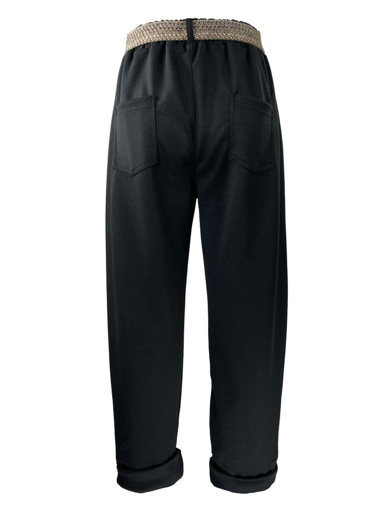 Hose mit Stoffgürtel schwarz, Ansicht hinten