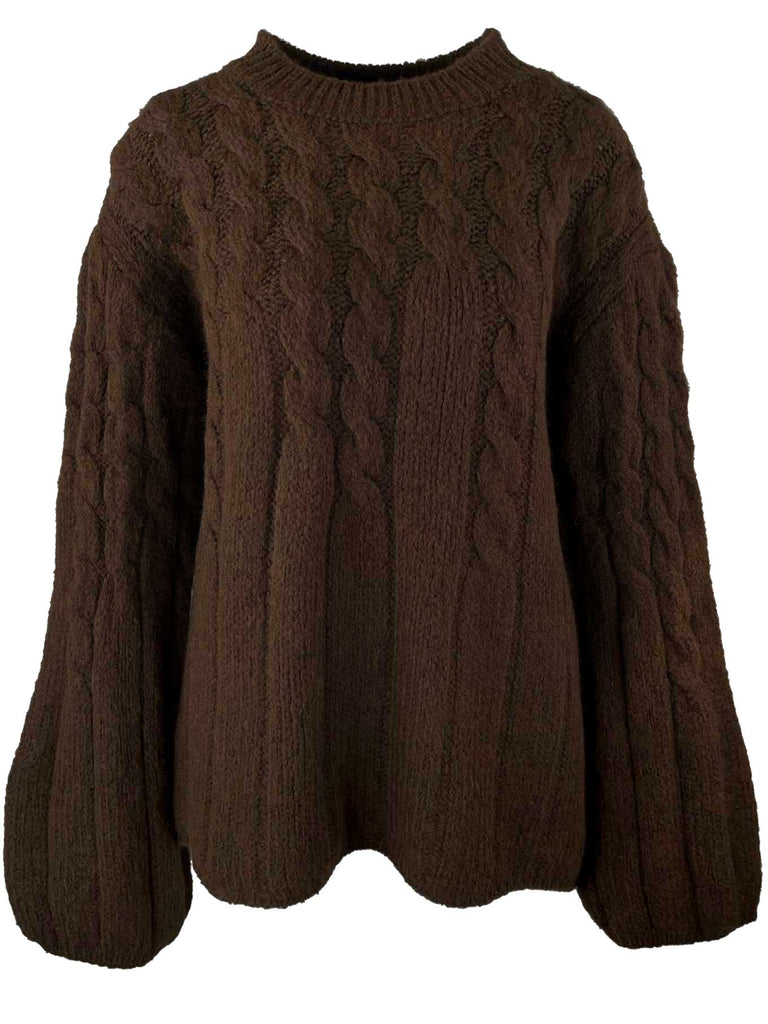 Pullover Zopf schokobraun, Ansicht vorn