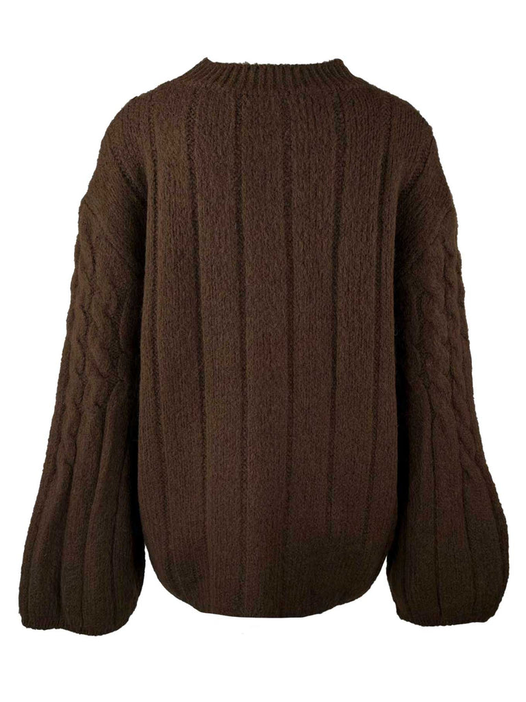 Pullover Zopf schokobraun, Ansicht hinten