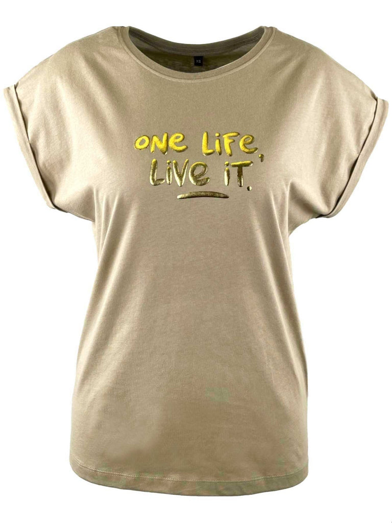 T-Shirt ONE LIFE taupe gold, Ansicht vorne