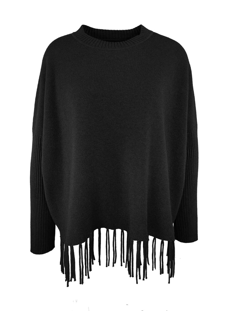 Pullover Fransen schwarz, Ansicht vorne