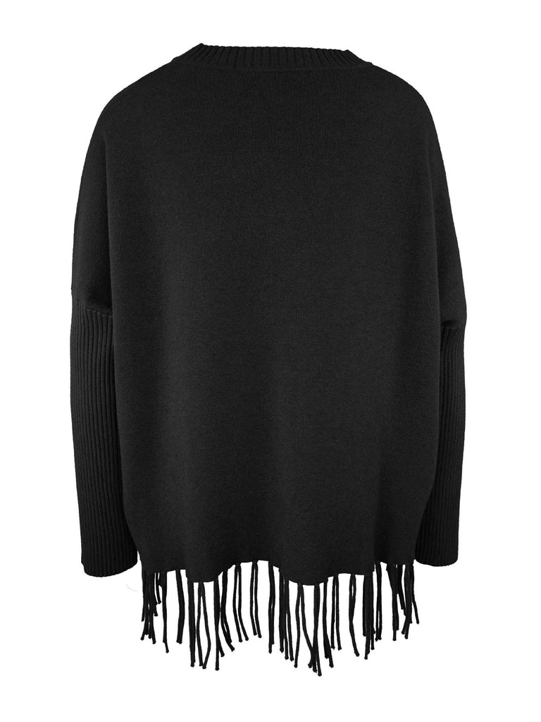 Pullover Fransen schwarz, Ansicht hinten