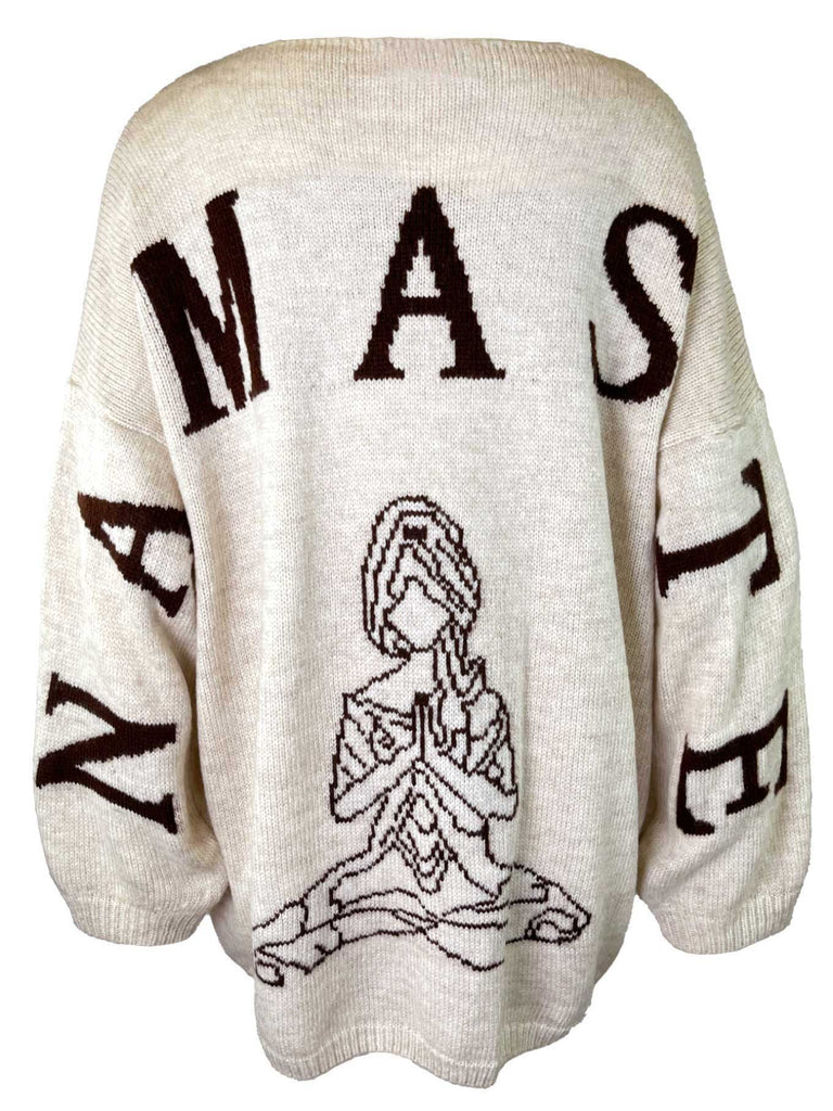 Pullover, Strick, Schriftzug Namaste, beige, Ansicht hinten