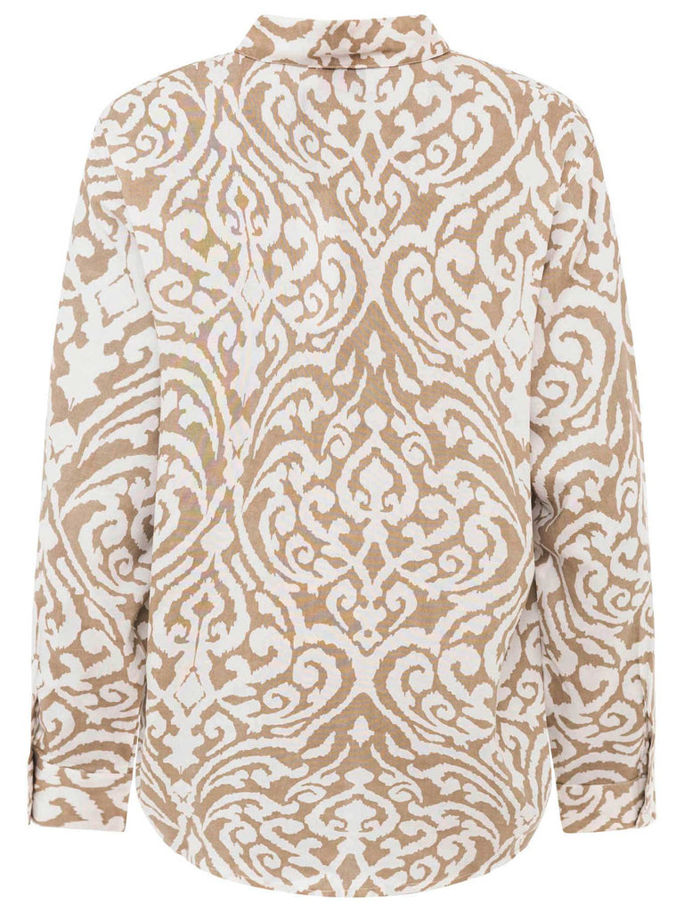 Bluse Langarm mit Ornament Print beige weiß Ansicht hinten