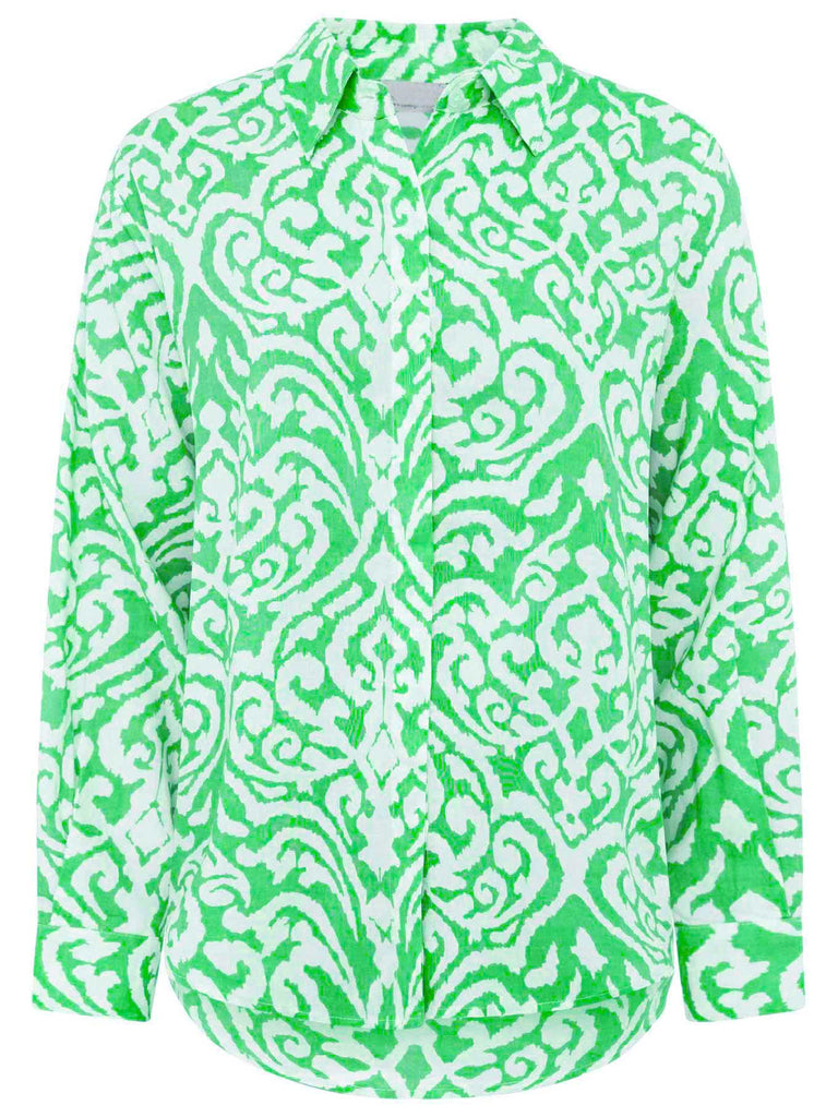 Bluse Langarm mit Ornament Print grün weiß Ansicht vorn