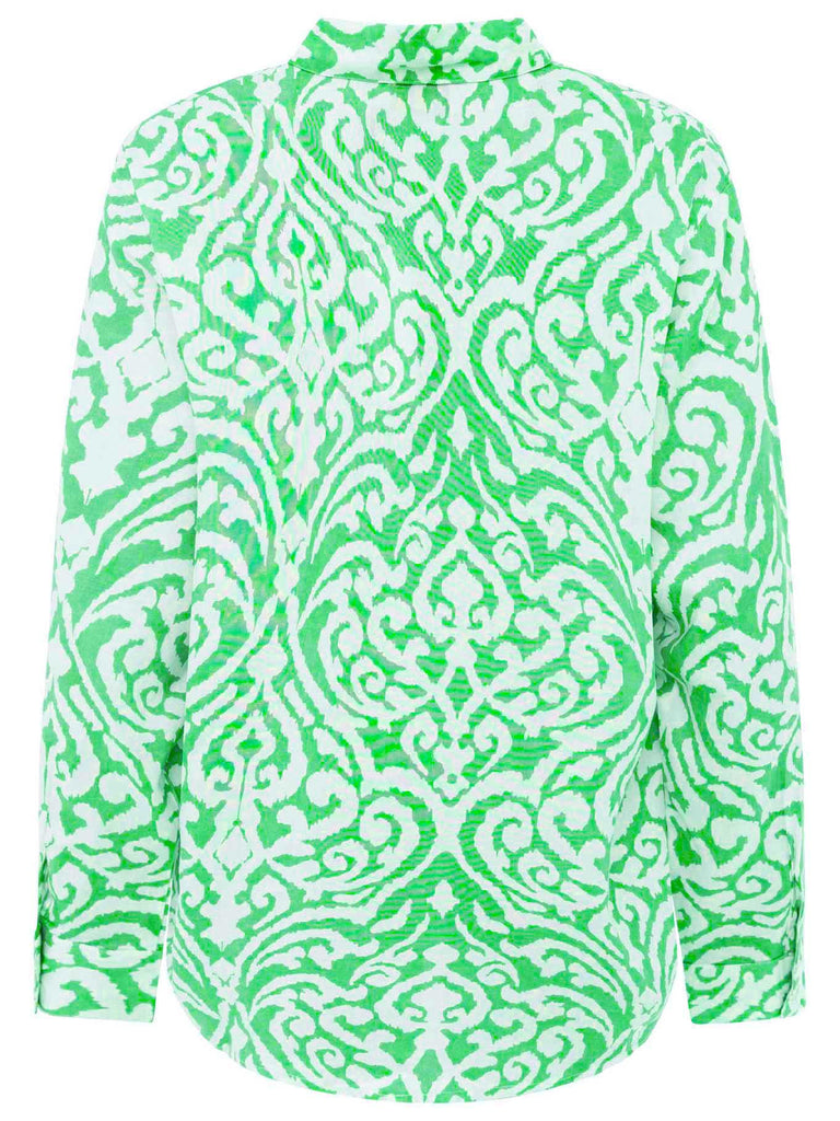 Bluse Langarm mit Ornament Print grün weiß Ansicht hinten
